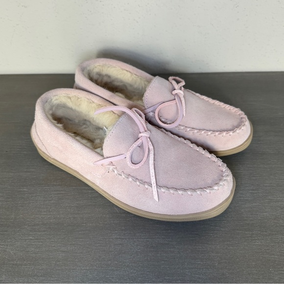 My Slippers Shoes - My Slippers MyPillow Pink Suede Faux Fur Lined Moccasin Slippers Women's Size 7